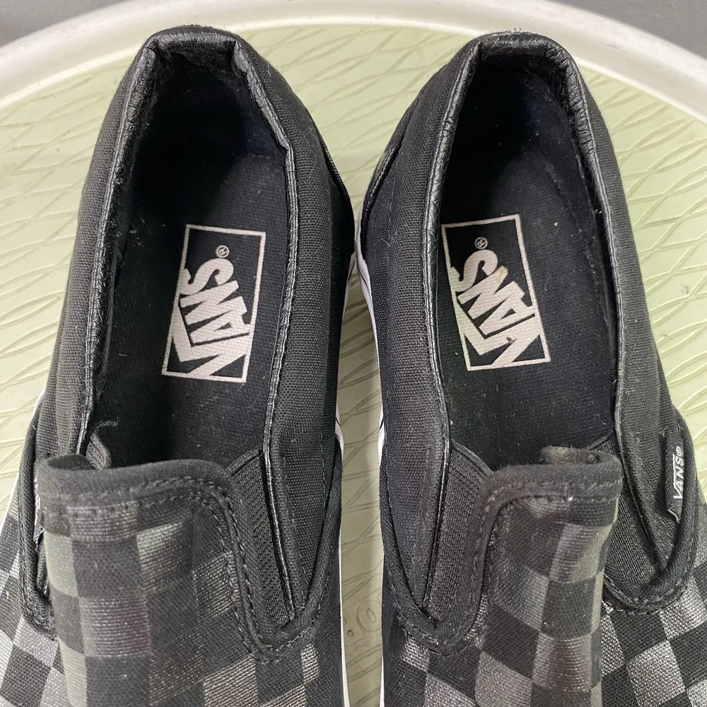 Vans Unisex Black Slip-On Checker Skateboard‎ Shoes Men-8.5 Wom.10 Sneakers